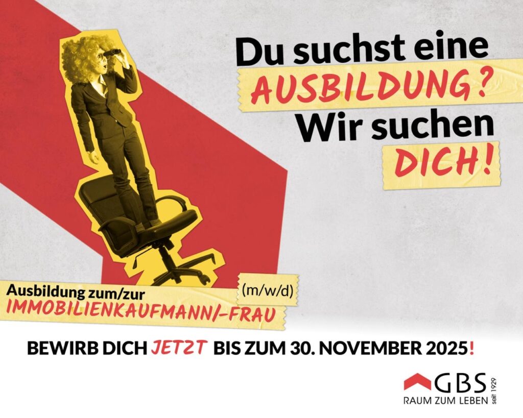 Stellenausschreibung Ausbildung, Immobilienkaufmann oder Immobilienkauffrau noch bewerben bis zum 30. November