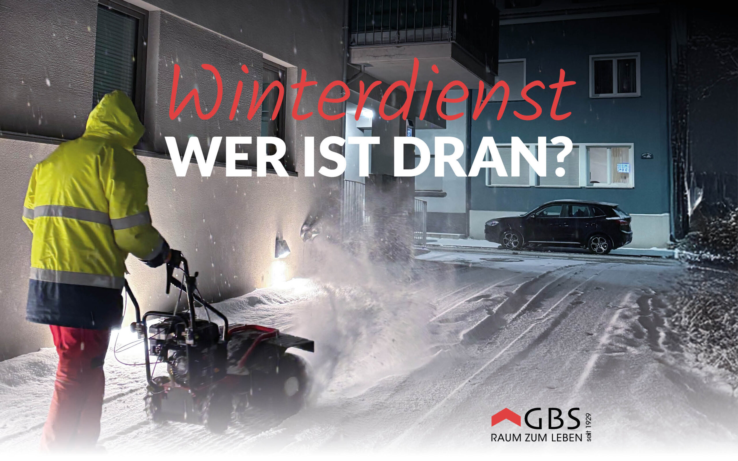 Winterdienst - Wer ist dran? Bild von Mitarbeiter der GBS beim Winterdienst.
