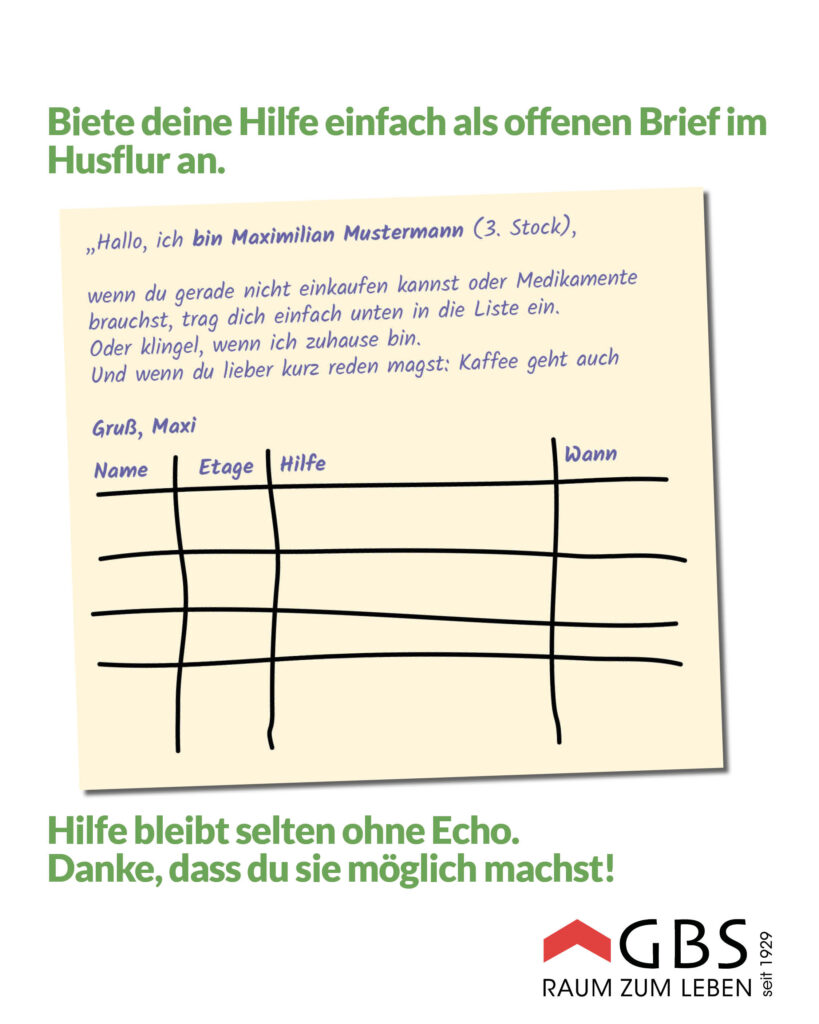 Beispiel einer Notiz, in der Hilfe angeboten wird